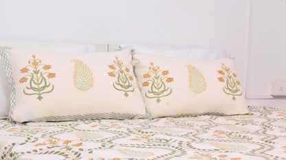 Peach Leaf Hand Printed King Size Bedsheet 108 x 108 Inches with 2 Pillow Covers