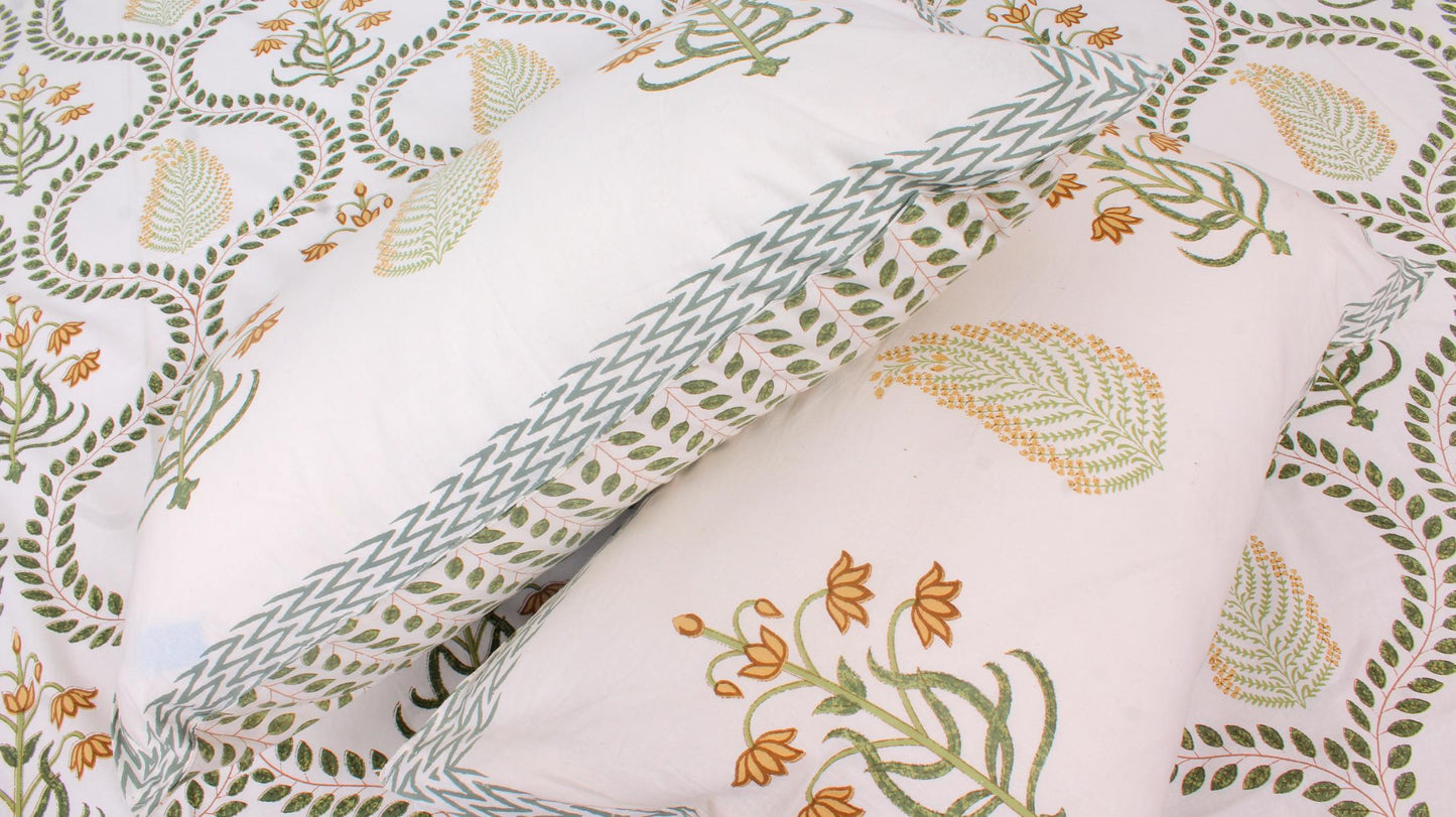 Peach Leaf Hand Printed King Size Bedsheet 108 x 108 Inches with 2 Pillow Covers