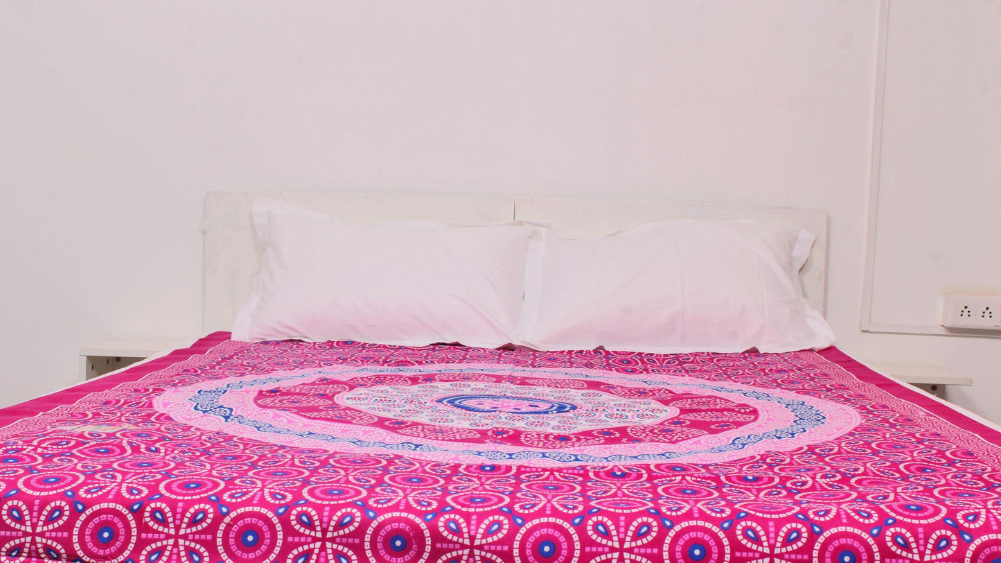 Pink Batik Circle Printed Single Bedsheet 60 x 90 Inches