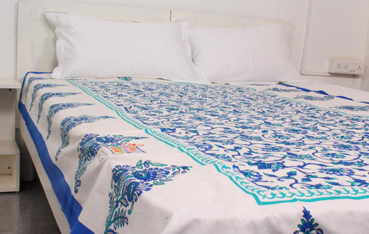 Floral Blue Print Bordered Single Bedsheet 63 X 90 Inches