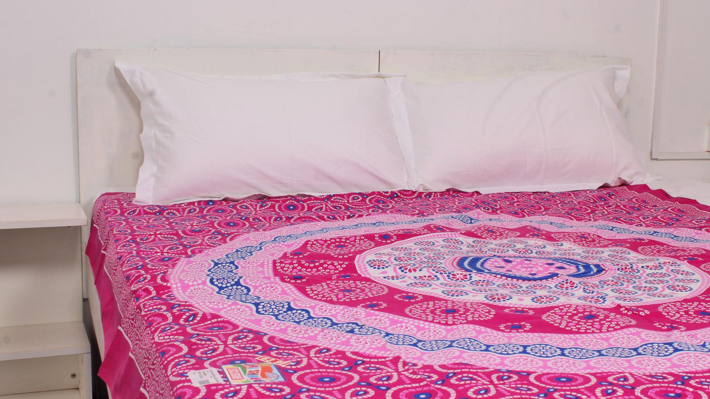 Pink Batik Circle Printed Single Bedsheet 60 x 90 Inches