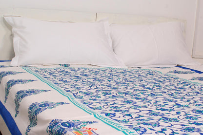 Floral Blue Print Bordered Single Bedsheet 63 X 90 Inches