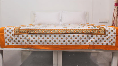 Floral Orange Bordered Print Single Bedsheet 63 X 90 Inches