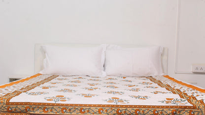 Floral Orange Bordered Print Single Bedsheet 63 X 90 Inches