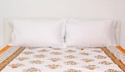 Floral Orange Bordered Print Single Bedsheet 63 X 90 Inches