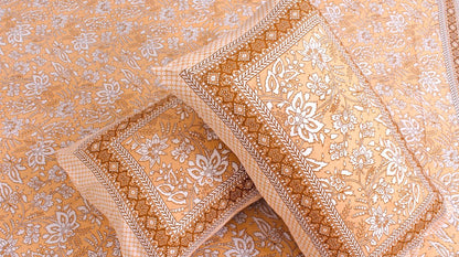 Orange & White Ethnic Floral Cotton Printed Double Bedsheet 90 X 100 Inches with 2 Pillow Covers