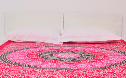 Pink Batik Circle Printed Single Bedsheet 60 x 90 Inches