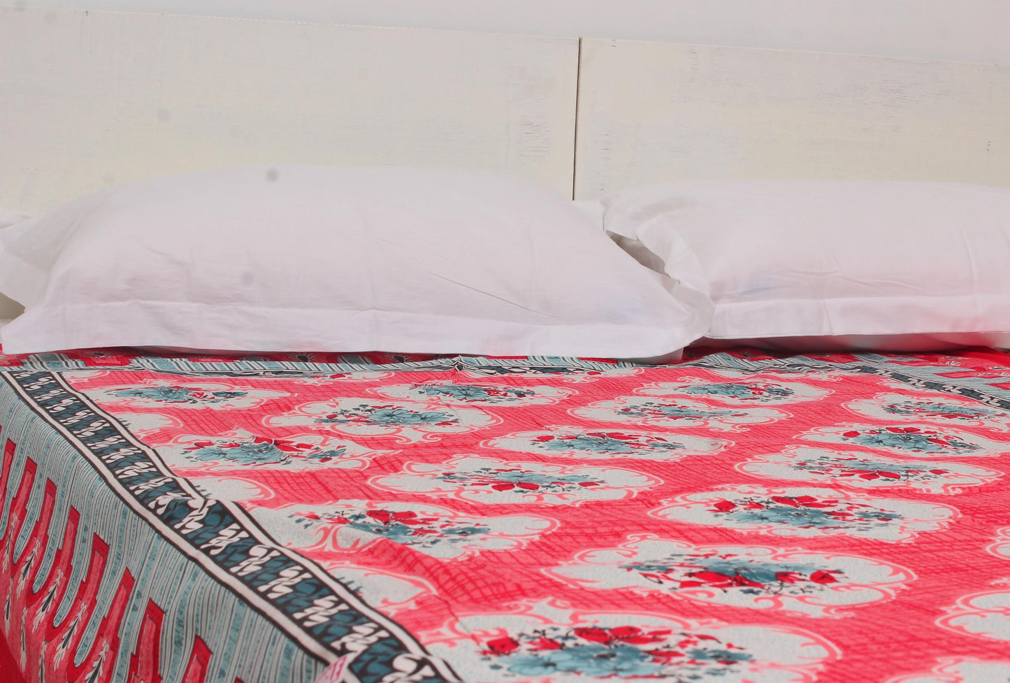 Red Motifs Border Single Bedsheet 60 X 90 Inches