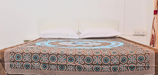 Brown Batik Circle Printed Single Bedsheet 60 x 90 Inches