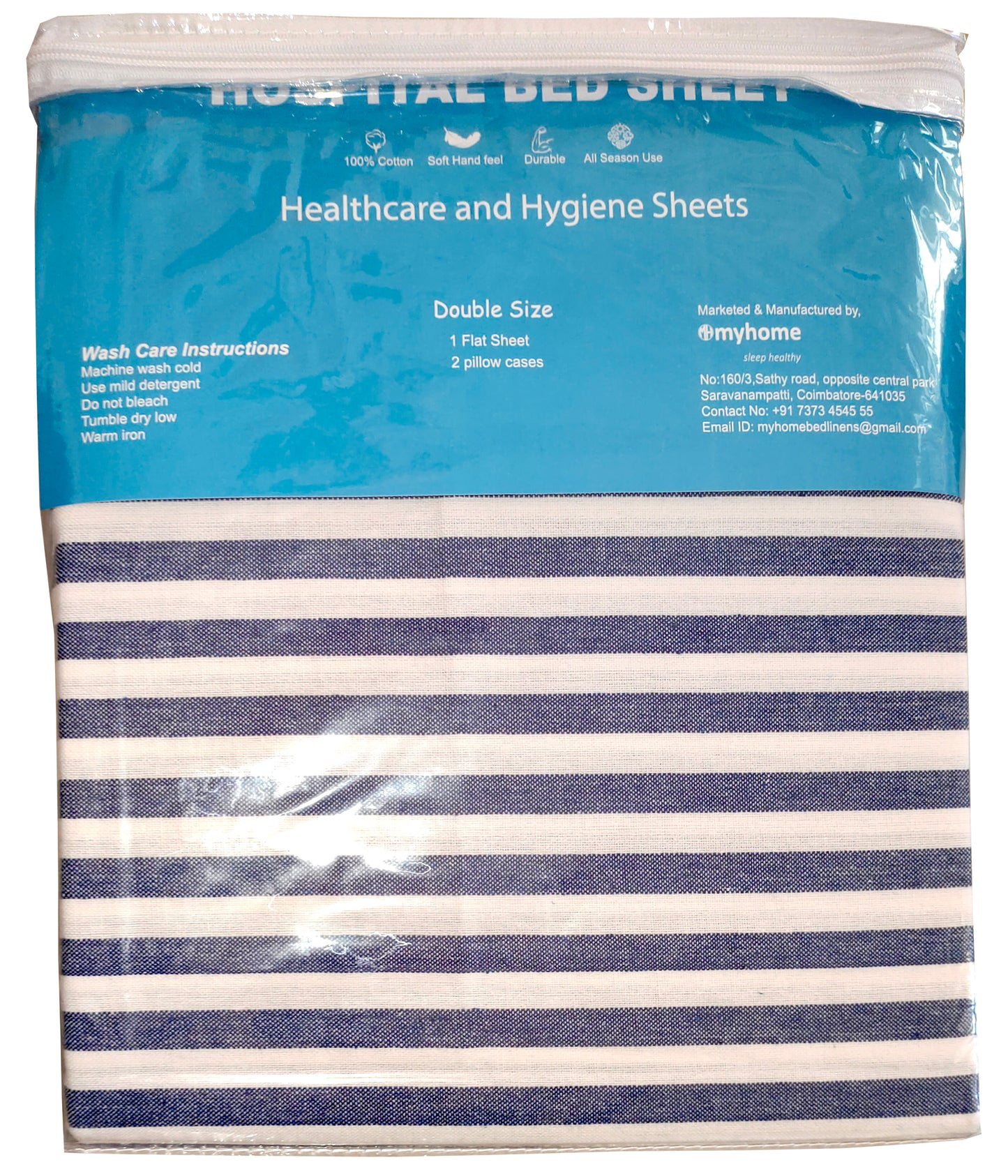 Hospital Blue Stripe Bed Sheet 60 x 100 with Pillow Cover